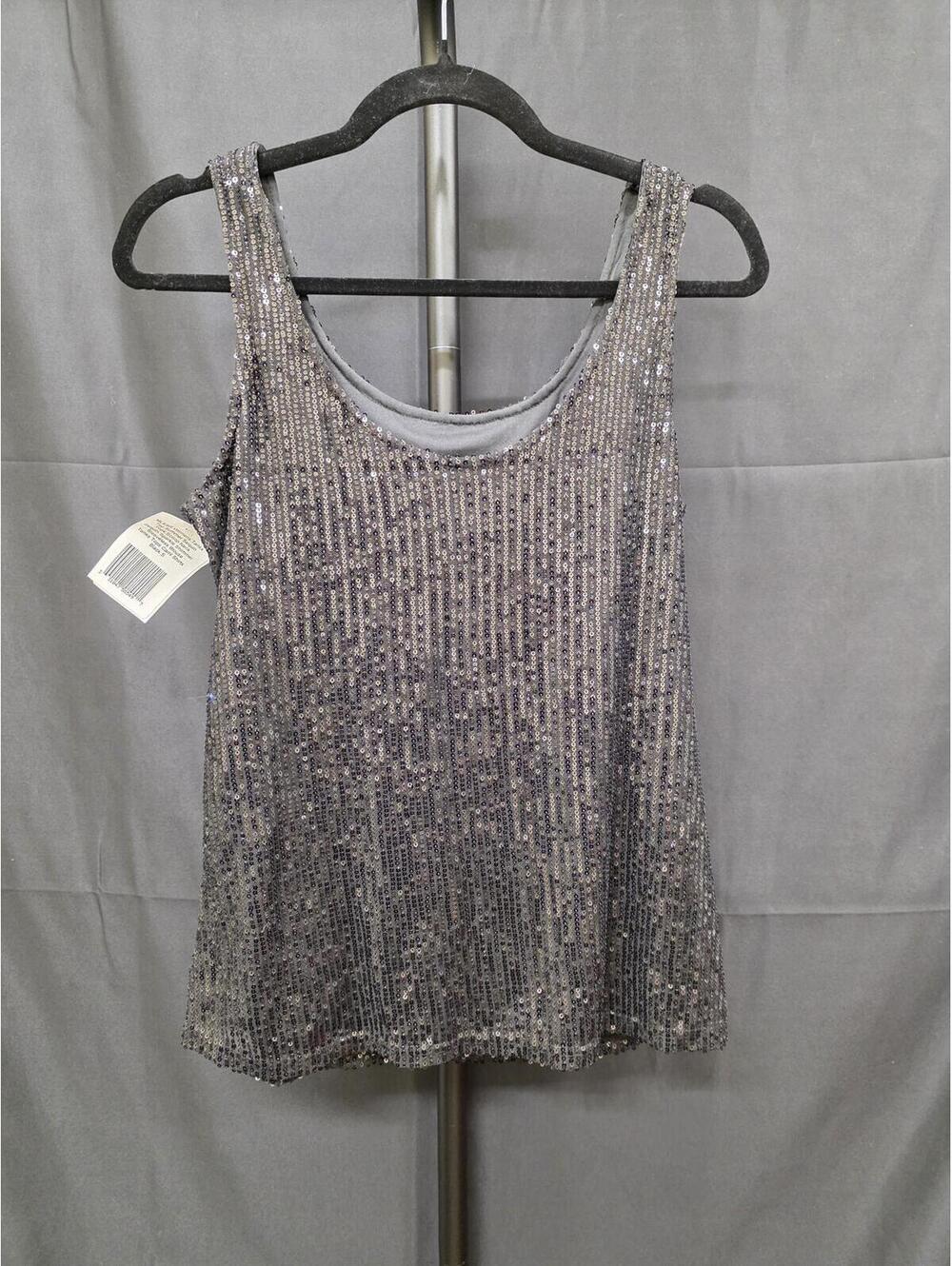 Women’s Sequin Scoop Neck Sparkle Sleeveless Tank Top Black S